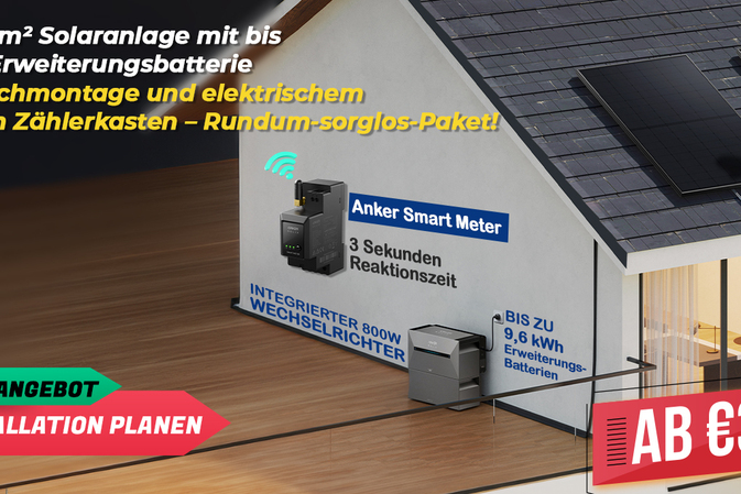 All-in-One 8 m² Solaranlage mit bis 3,2kWh Speicher inklusive Dachmontage und elektrischem Anschluss