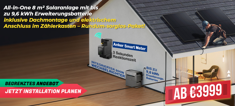 All-in-One 8 m² Solaranlage mit bis 3,2kWh Speicher inklusive Dachmontage und elektrischem Anschluss