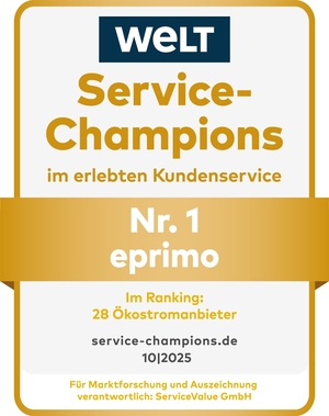 eprimo überzeugt erneut als Service-Champion im Bereich Ökostrom