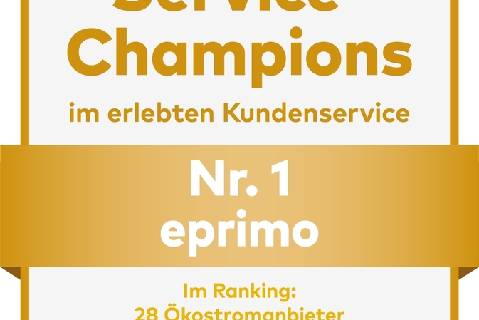 eprimo überzeugt erneut als Service-Champion im Bereich Ökostrom