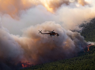 Hunderte Feuerwehrleute kämpfen bei starkem Wind gegen Waldbrände in Griechenland