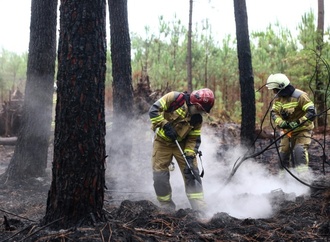 Ukrainische Feuerwehrleute helfen Feuerwehr nach Waldbrand nahe Bordeaux